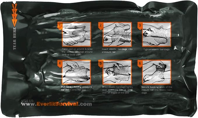 EVERLIT Israeli 6 Inch Emergency Bandage Compression Trauma Pressure Wound Dressing Sterile Vacuum-Sealed Packaging for Bleeding Control, Medical Trauma Kit, Gun Shot, First Aid IFAK