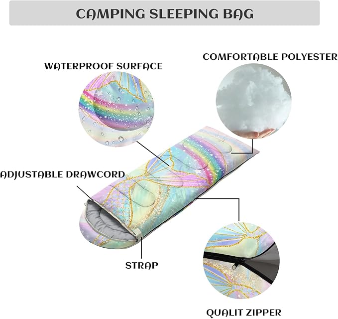 Sleeping Bags for Adults Youth Kids,3D Printing Camping Sleeping Bag for Girls Boys Lightweight Waterproof Cold/Warm Weather Sleeping Bag for 3 Seasons