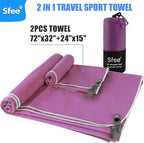 Sfee 2 Pack Microfiber Travel Towel, Quick Dry Towel Camping Towel Large Beach Towel Super Absorbent Compact Lightweight Sports Gym Towels Set for Beach, Gym, Hiking, Pool, Backpacking,Bath,Yoga