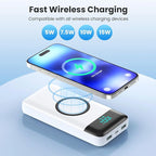 Wireless Portable Charger 40800mAh for iPhone with 3 Built-in Cables,7-in-1 15W Wireless Charging USB C Power Bank,LCD Display 25W PD QC 4.0 Fast Charging Battery Pack for iPhone 16/15/14/13/12 -White