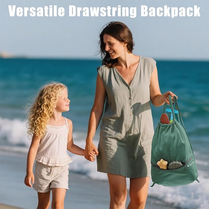 6 Set Compression Packing Cubes for Travel, Bonus Versatile Drawstring Backpack, Lightweight Luggage Organizer Bags, Sturdy Travel Accessories for Suitcase, Dark Green