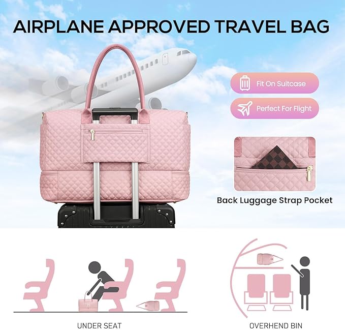 Letter Weekender Bags for Womens - Duffle Bag with Shoe Compartment Personalized Overnight Bag with Toiletry Bag Duffel Bags for Gym Hospital Bags Gift for Women Pink (Letter M)