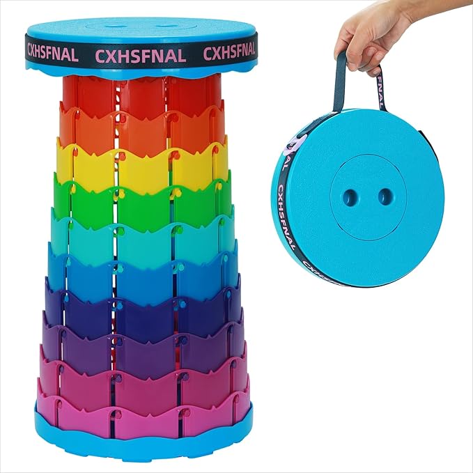 Upgraded Portable Foldable Stool,Folding Camp Stool,Lightweight Sturdy 400lbs Load Capacity Collapsible seat Height Adjustable for Fishing Hiking Picnic Hunting Party BBQ Indoor (Rainbow)