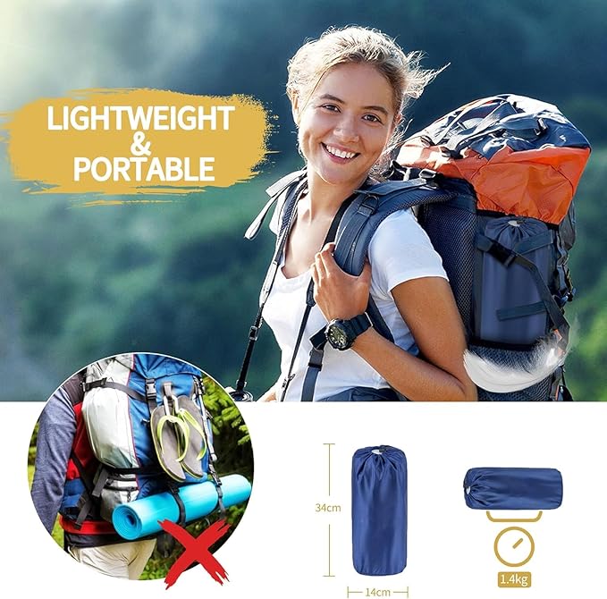 ONTYZZ Double Inflatable Sleeping Mat 2 Person Camping Sleeping Pad Waterproof Sleeping Pad with Built-in Foot Pump for Camping, Navy Blue