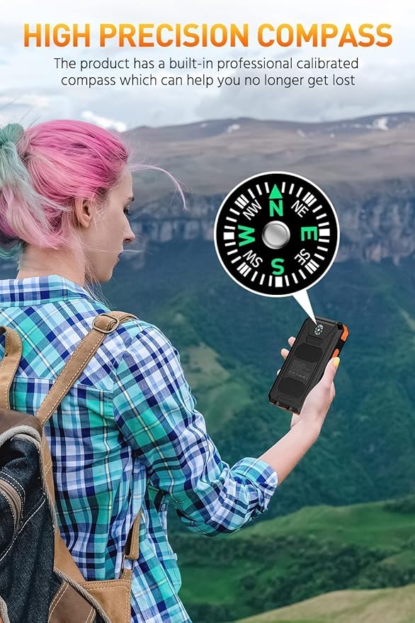 Power Bank,Solar Charger,36800mAh 5V3.1A QC 3.0 Dual 2 USB Port Built-in Powerful Flashlight IPX7 Waterproof Dustproof Shockproof(Orange)