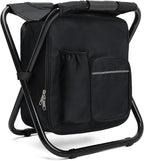 Lightweight Backpack Stool Cooler Chair Heavy Duty 350lbs for Adults, Folding Camp Stool with 15L Insulated Cooler for Fishing, Black