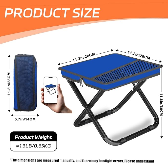 Portable Pocket Camping Chair,Ultralight Foldable Camp Stool with Compact Carry Bag, Heavy-Duty 220LBS Capacity for Outdoor Hiking, Fishing, Travel (Blue)