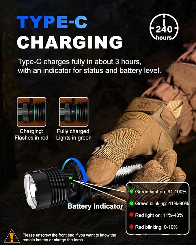 towild BK20 Tactical Flashlight,Bright 5100 High Lumens LED Flashlights,Rechargeable and Waterproof Flashlights,Powerful Handheld Flash Light for Hiking, Camping, Outdoor Activities (Black)