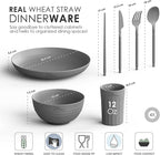 Wheatstraw Dinnerware Set For 4 - Dishwasher Microwave Plates For Heating Food - Unbreakable Wheat Straw Plates And Bowls sets - Replace Plastic Dinnerware Set - Camping Dishes Set