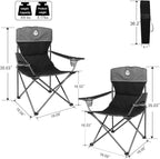 Northroad Outdoor Camping Chair Set of 3,Folding Padded Camp Chair w/1 Sofa,2 Single Chairs,Collapsible Conversation Set for Family Patio, Beach (Black)