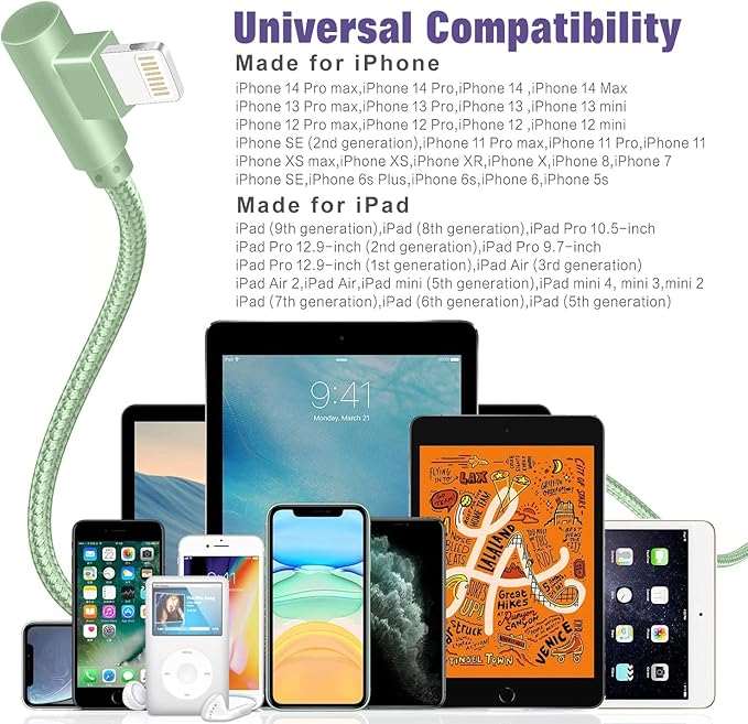 iPhone Charger,3 Pack 6FT Lightning Cable [Apple MFi Certified] iPhone Fast Charging Cable 90 Degree Nylon Braided Cord Compatible with iPhone 14/13/12/11 Pro Max/XS MAX/XR/XS/X/8/7/Plus/iPad
