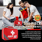 Protect Life Survival First Aid Kit for Home/Business, Camping Survival Kits | Mini Travel First Aid Kit | Camping Equipment | Small Kits for Car | Outdoor Emergency Survivals Pack - 250pcs