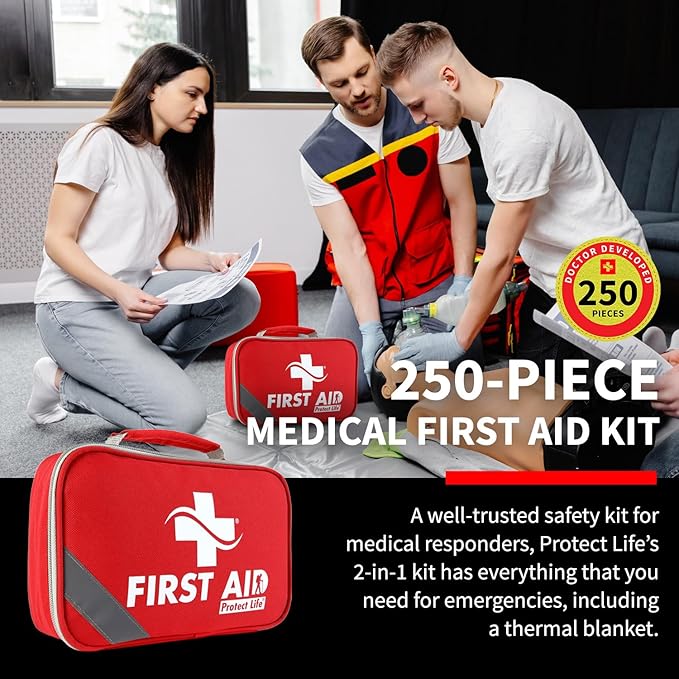 Protect Life Survival First Aid Kit for Home/Business, Camping Survival Kits | Mini Travel First Aid Kit | Camping Equipment | Small Kits for Car | Outdoor Emergency Survivals Pack - 250pcs
