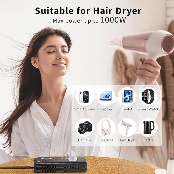 2000W Voltage Converter US to Europe for Hair Dryers, 7-in-1 220V to 110V Converter for European Travel with 3 AC/2 USBA/2 USBC Ports, Universal Power Converter Adapter Combo with EU/UK/IT/AU (Black)