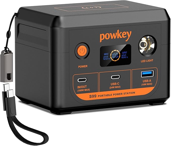 powkey Laptop Power Bank 30000mAh 100W Portable Charger PD 3.0 Fast Charging 96Wh LiFePO4 Power Station with USB-C Cable,Battery Backup for Laptop Phone Travel Camping Office Emergency Home
