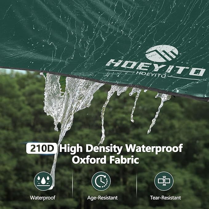 Camping Tarp with Poles & Retainer,15x12.5FT Large Waterproof 210D Oxford Cloth Camping Canopy, Anti-UV UPF100+ Tent Tarp Car Awning for Outdoor, Picnic, Hammock, Car, Backpacking (Green)