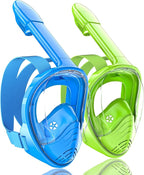 QingSong Kids Snorkel Mask Full Face, Snorkeling Set with Camera Mount, Foldable 180 Degree Panoramic View Snorkeling Gear Anti-Fog Anti-Leak