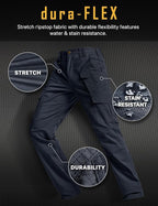 CQR Men's Flex Ripstop Tactical Pants, Water Resistant Stretch Cargo Pants, Lightweight EDC Hiking Work Pants