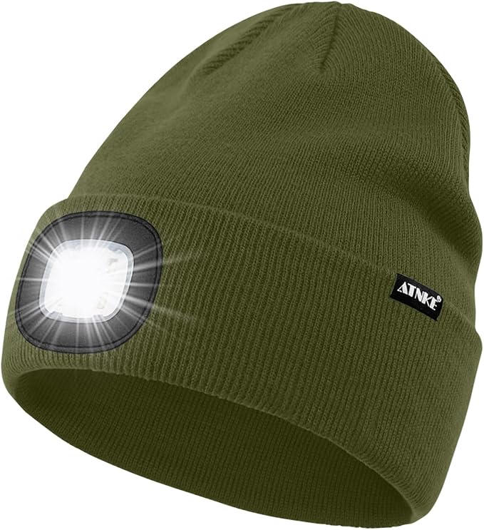 ATNKE LED Lighted Beanie Hat,USB Rechargeable 4 LED Running Headlamp Bright Cap with The Light Gifts for Men and Women