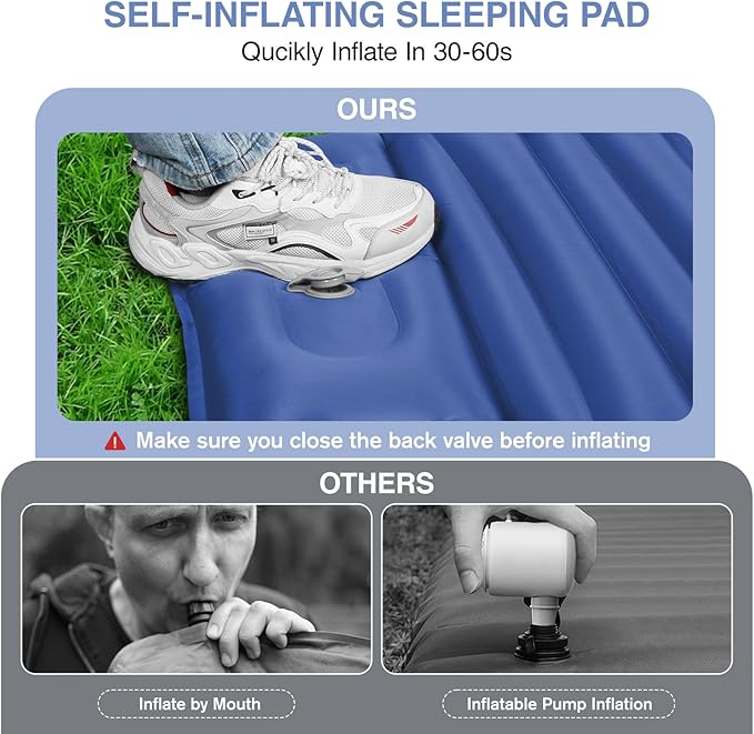 Sleeping Pad for Camping, 5" Extra-Thick Camping Mat with Pillow Built-in Foot Pump, Ultralight Inflatable Sleeping Mat for Camping, Backpacking, Hiking, Camp Tent