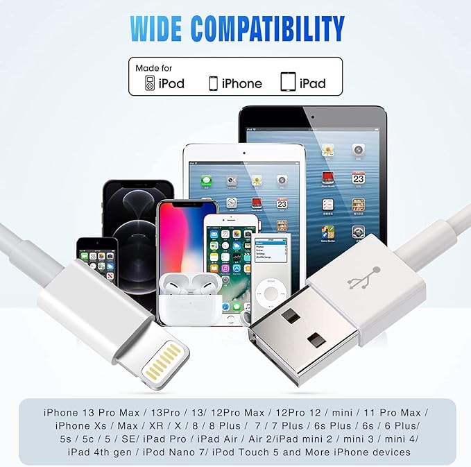 iPhone Charger 3Pack 6FT MFi Certified USB A to Lightning Cable Fast Charging Cords Apple Charger Compatible with iPhone 14 13 12 11 XS XR X Pro Max Mini 8 7 6S 6 Plus 5S SE iPad iPod Airpods