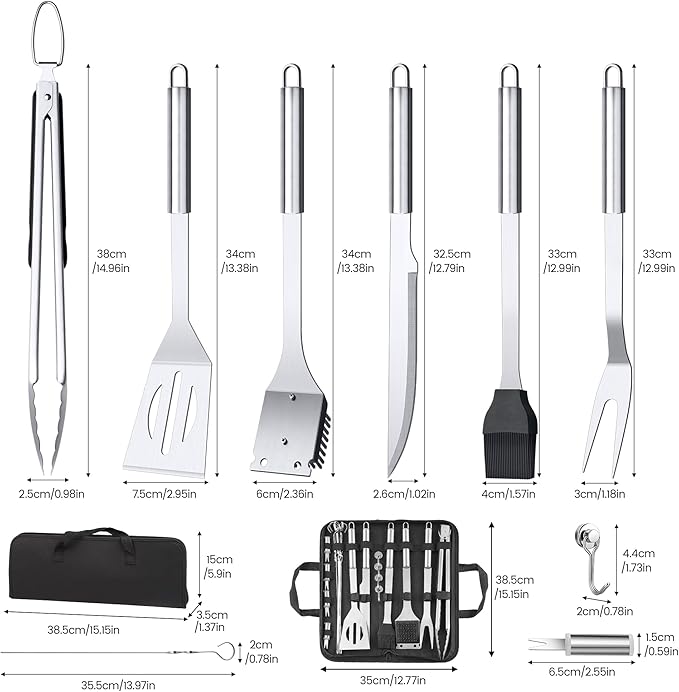 22PCS BBQ Grill Set, BBQ Grill Tools Set for Outdoor Grill with Hooks & Carry Handbag, BBQ Tools Grilling Accessories Kit for Camping/Backyard, Grilling Gifts for Men Dad
