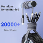 USB C Multi Charging Cable [1Pack 5FT], 4 in 1 Charging Cable Nylon Braided USB-C Multiple Charger Cord with Micro USB,IP Port and 2 Type C Adapter Port for iPhone 17/16 Series/Cell Phones and More