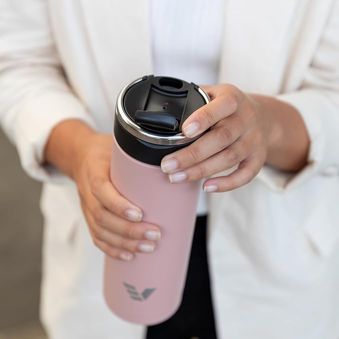 Maxi Stainless Steel Water Bottle 26oz - Double wall vacuum insulated | Integrated carry handle | leak proof flip top lid | Lightweight & stylish - Rose Pink