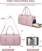 Women Weekender Travel Duffle Bag: Travel Duffel Overnight Bags with Shoe Compartment Large Carry on Tote with Toiletry Bag Weekend Traveling Yoga Gym Hospital Bag for Women with Wet Pocket Pink