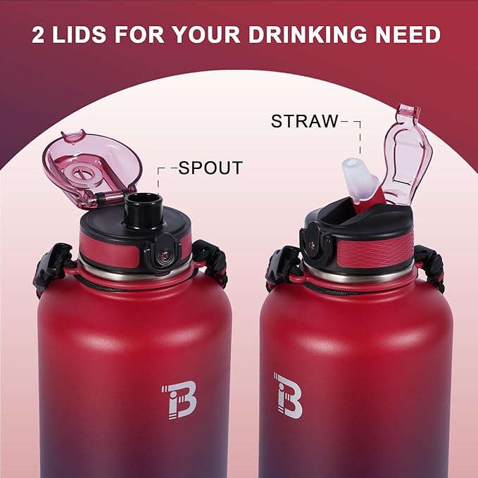 32oz Insulated Water Bottle with Straw Lid & Spout Lid & Paracord Handle, Stainless Steel Water Bottle Wide Mouth, Double Wall for Women Men Gym Fitness Outdoor