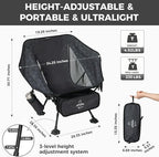 ATEPA UFO3.0 Backpacking Camping Chair, Ultralight Extra Wide Comfortable Folding Chairs 330lbs Heavy Duty Portable Hexagon Ergonomic Height Adjustable Seat with Anti-Sinking Feet for Hiking, Black