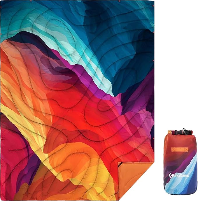 KingCamp Ultralight Camping Blanket, Packable Down Alternative Puffy Printed Wearable Blanket with Snap Buttons & Corner Loops Weatherproof Quilt for Outdoor Travel Stadium (79"L x 57"W, PEAK)