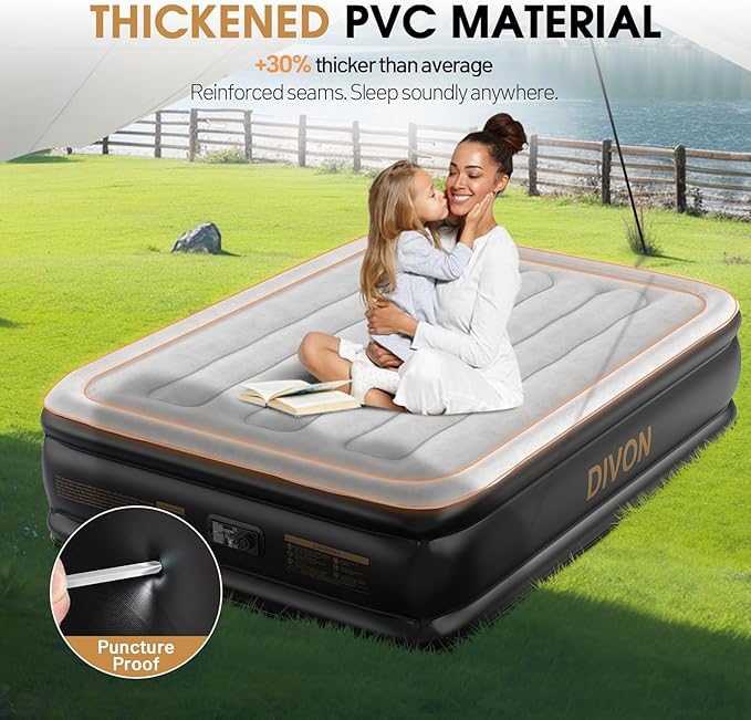 DIVON Air Mattress Full with Built in Pump,18’’High Blow Up Mattress Full with Wave Pattern,Self Inflation/Deflation Mattress in 3 Mins, Air Bed for Home&Camping,660lbs
