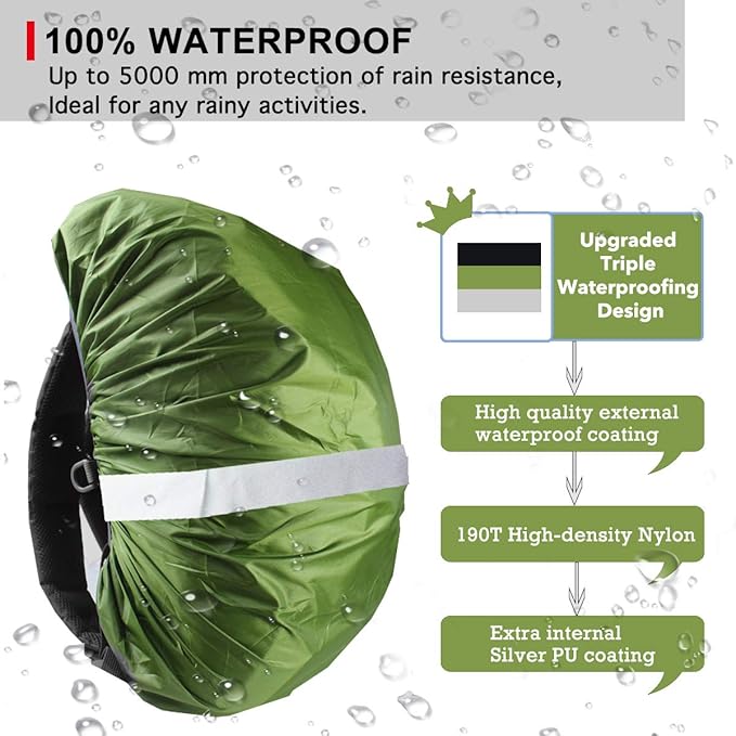 Frelaxy Hi-Visibility Backpack Rain Cover with Reflective Strip 100% Waterproof Ultralight Backpack Cover, Storage Pouch, Anti-Slip Cross Buckle Strap, for Hiking, Camping, Biking, Outdoor, Traveling