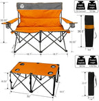 Northroad Folding Camping Chair Set of 4, Portable Collapsible Conversation Set w/1 Sofa, 2 Single Chairs, 1 Table for Family Patio, Outdoor Travel, Beach(Orange)