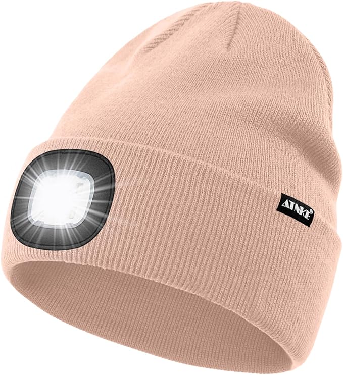 ATNKE LED Lighted Beanie Hat,USB Rechargeable 4 LED Running Headlamp Bright Cap with The Light Gifts for Men and Women