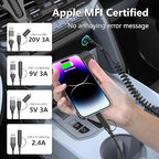Coiled Carplay 4-in-1 USBA/Type C to USB-C/Lightning Cable Multi Combo for Apple Carplay& Android Auto,60W Fast Charge&Data Sync Car Charger Cord for iPhone 15/14/13/12,Samsung,Android-Black