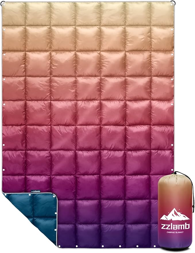 zzlamb Camping Blanket, Outdoor Lightweight Travel Blanket Puffy Portable Down Alternative, Windproof Warm Cloak with Snaps, Cozy Quilt Backpacking Picnic RV Plane Car Hammock Beach Climbing
