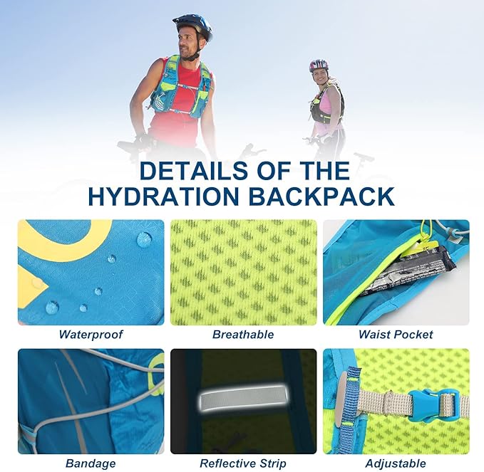INOXTO Hydration Vest Backpack,Lightweight Water Running Vest Pack with 1.5L Water Bladder Bag Daypack for Hiking Trail Running Cycling Race Marathon for Women Men