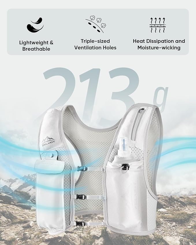 Running Vest for Women Men, USA Original Patent, Adjustable Chest Straps Running Hydration Vest with 500ml Soft Flask, Lightweight Reflective Hydration Backpack for Marathon