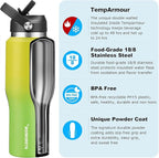 40 oz Insulated Water Bottle with Straw fit in Car Cup Holder(Cold 48 hrs, Hot 24 hrs) Drinking Bottle with Straw Lid, Spout Lid and Flex Cap Leakproof Travel Thermo Mug，Yellow - Green