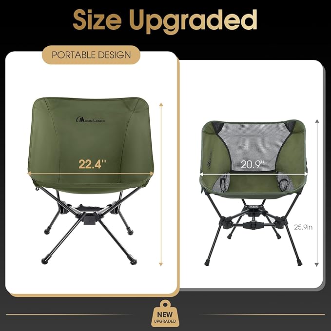 MOON LENCE Portable Snap-Lock Camping Chair, Folding Compact Chair, Lightweight Foldable Backpacking Support 330 lbs (Green)