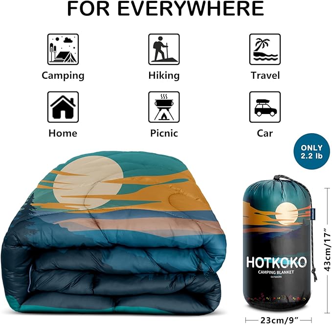 Camping Blanket,Lightweight Puffy Printed Camping Blanket Packable Outdoor Blanket for Camping,Traveling, Stadium, Hiking, Picnics