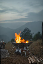 CAMPINGMOON Stainless Steel Foldable Camping Grills Portable Wood Burning Charcoal Grill 14-inch with Carrying Bag MT-2