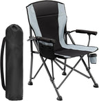 Oversized Folding Camping Chair for Adults, Supports 450 LBS Camping Chairs, Heavy Duty Camping Chair with Side Pockets, Foldable Outdoor Chair for Camping, Beach, Fishing, Hiking, Black-Gray