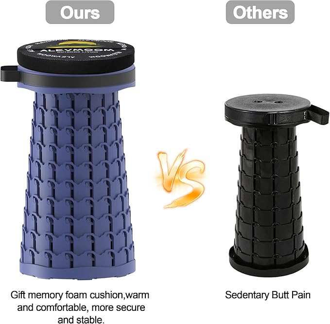 ALEVMOOM Upgraded Portable Collapsible Stool with Cushion, Telescoping Folding Stool for Adults, Lightweight Yet More Sturdy Capacity 600 lbs for Camping Fishing Hiking BBQ