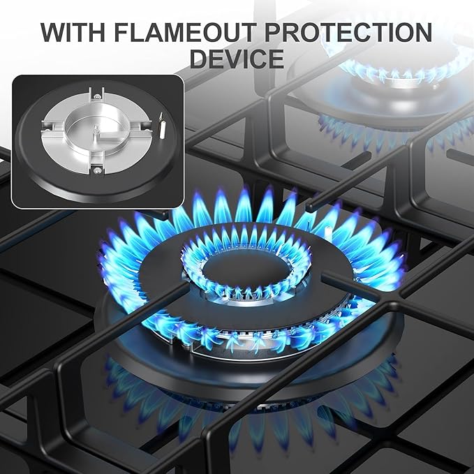 36 Inch Gas Cooktop Propane Stove, 5 Burner Built-in Gas Stove Top with Tempered Glass Panel, NG/LPG Dual Fuel Auto Ignition Propane Cooktop with Thermocouple Protection