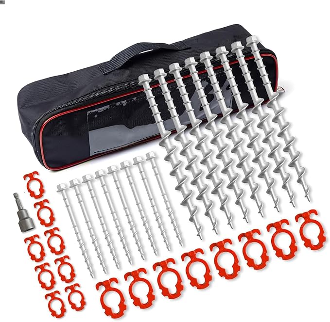 16 Psc Non-Rust Cast Aluminum Ground Anchors - Heavy Duty Screw in Tent Stakes for Superior Stability Ideal for Tents, Canopies, Sheds, Car Ports, Swing Sets Outdoors