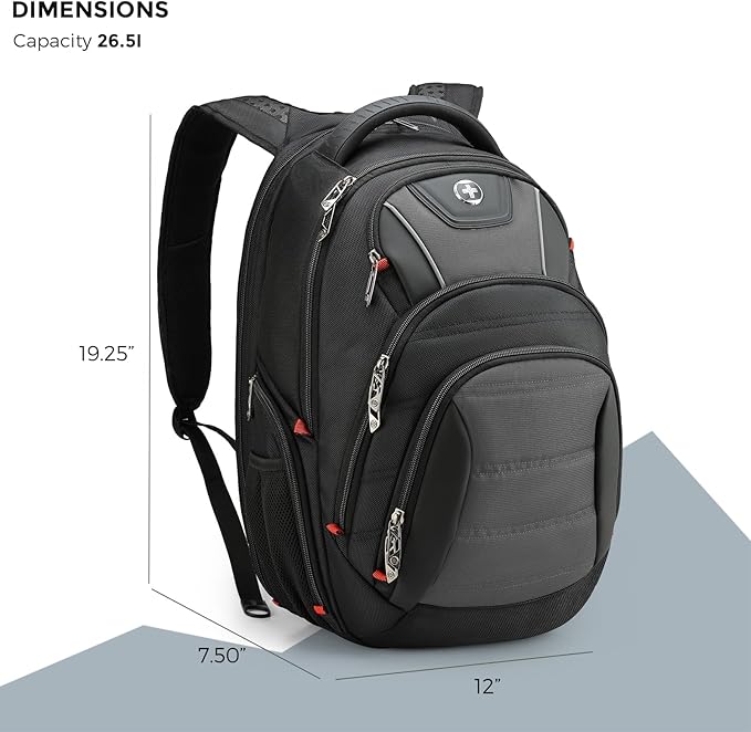 Swissdigital Design Men's Laptop Backpack for Man，Large Capacity Business Travel Backpack Black/Grey | J14-02