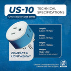 OREI India, Nepal, Maldives Power Plug Adapter with 2 USA Inputs - Travel 3 Pack - Type D (US-10) Safe Grounded Use with Cell Phones, Laptop, Camera Chargers, CPAP, and More